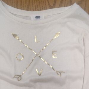 Old Navy White Sweater with Gold Love Design